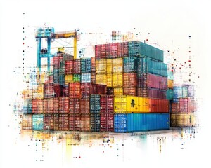 Obraz premium A vibrant collection of shipping containers stacked at a busy freight terminal.