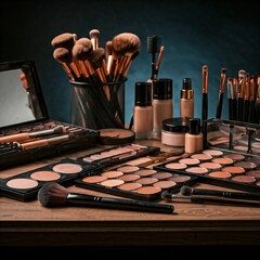 make up brushes and powder