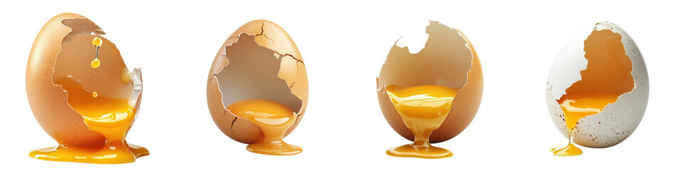 A Set of Cracked Egg with Gentle Liquid Texture Isolated on Transparent Background