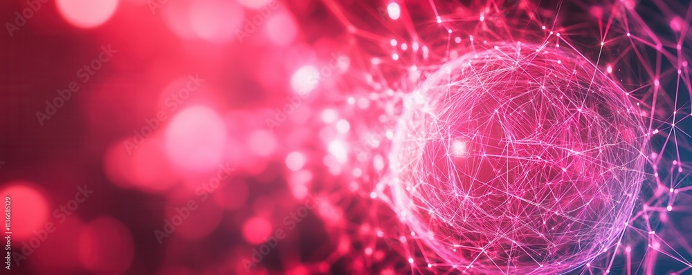 Wall mural a vibrant, abstract representation of a glowing sphere, interconnected with network-like structures,