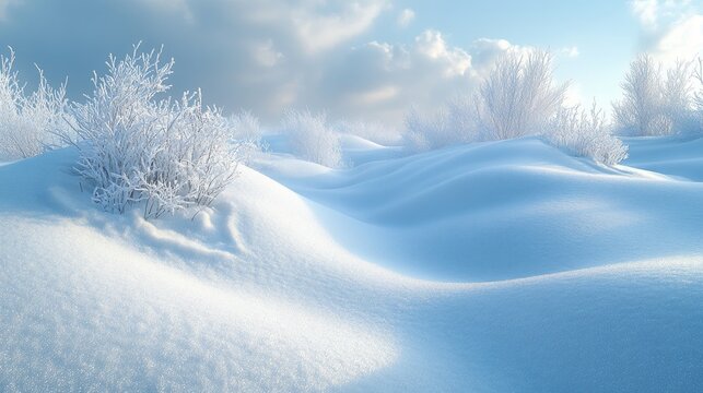Winter Wonderland Snowy Landscape Frost Covered Bushes