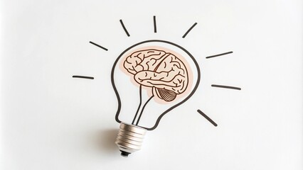 Brain inside lightbulb icon, isolated on white background, vector, minimalistic