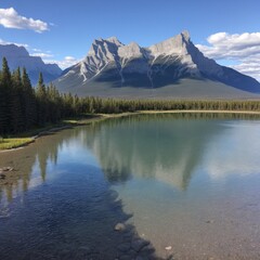 Fototapeta premium View of Three Sisters Mountain, well known landmark in Canmore, Canada