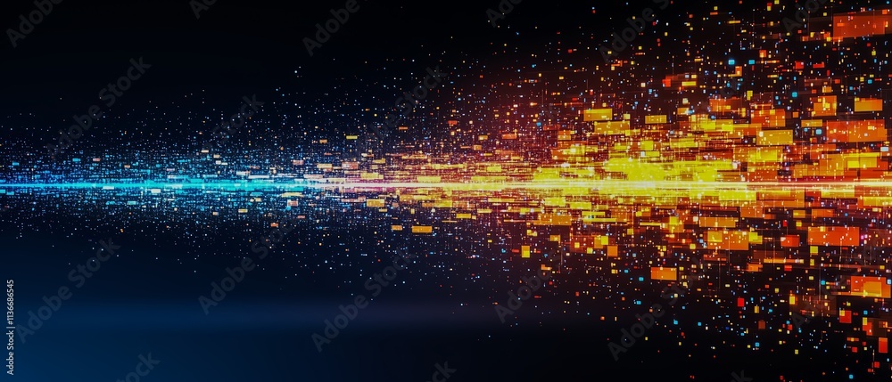 Aufkleber Colorful explosion of light and color with a blue and orange line in the middle. The image is abstract and dynamic, with a sense of movement and energy