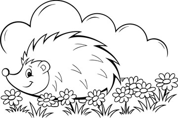 Obraz premium Adorable Hedgehog Coloring Page Flowers, Nature, Springtime Fun