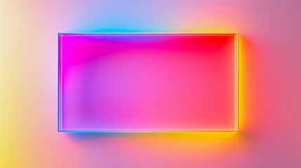 Fototapeta premium Colorful square frame with neon lights. The frame is made of glass and is placed on a pink background. The neon lights give the frame a vibrant and energetic feel