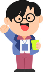 Playful Office Boy Greets You Vector Illustration