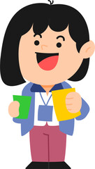 Playful Office Girl Greets You Vector Illustration