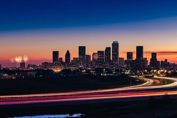 Festive City Skyline with Fireworks Marking the Arrival of 2025