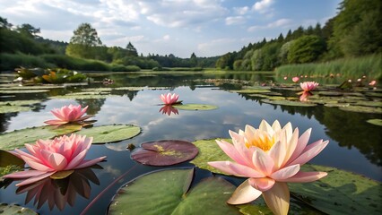 The Lotus in the Summer Lotus Pond, generative ai