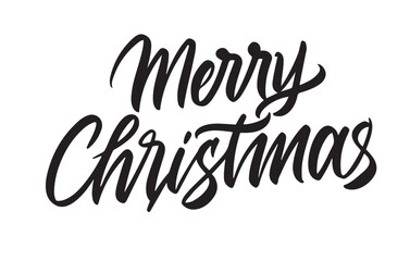 Merry Christmas Classic Lettering Sign. Modern Brushpen Calligraphy Script. Elegant Handwritten Typeface. Holiday Discount. Promotional Banner. Store Signage. Vector Illustration.