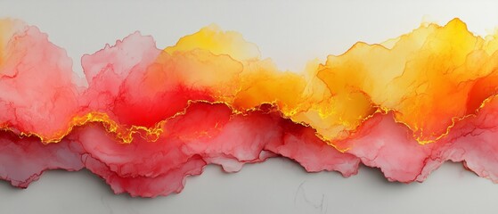 Fototapeta premium Painting of a red and yellow line with gold accents. The painting has a warm and vibrant feeling to it, with the red and yellow colors creating a sense of energy and excitement