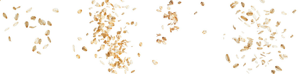 Set of Oat flakes flying isolated on transparent background