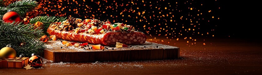 Polish kielbasa with horseradish, festive stalls in a snowcovered Christmas market