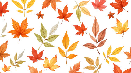 Colorful pattern featuring autumn maple leaves, showcasing shades of orange, yellow, and red on white. Perfect for seasonal designs, fall themes, and decoration during the autumn season.