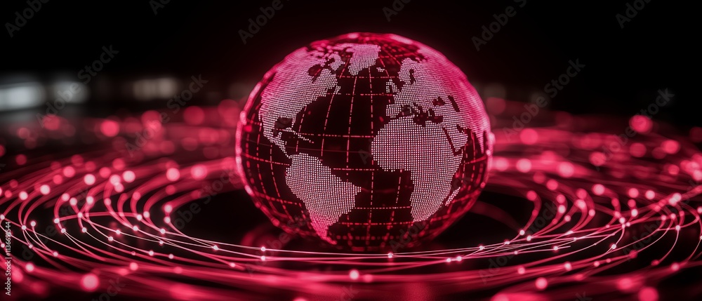 Aufkleber Red globe is surrounded by a red and white pattern. The globe is the center of the image and the pattern is surrounding it. The image has a futuristic and technological feel to it