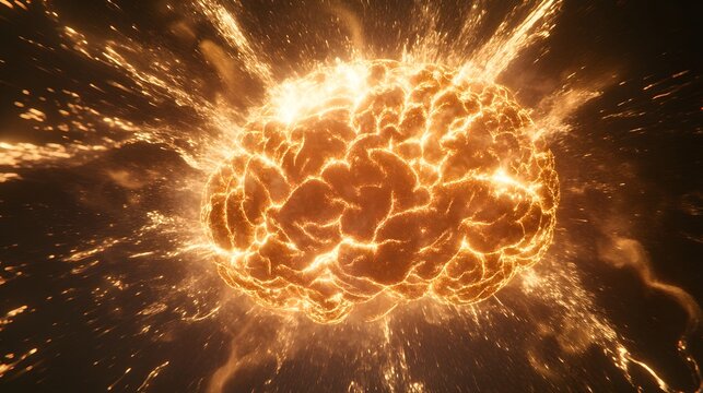 Exploding Brain Glowing With Fiery Energy