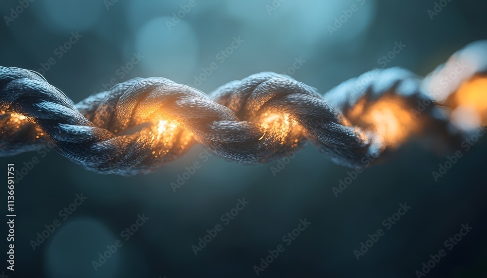 Poster Close-Up View of Illuminated Twisted Rope with a Soft Focus Background Creating a Mystical and Captivating Atmosphere in Imagery