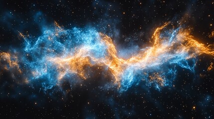 Fototapeta premium A cosmic explosion of blue and orange light in space, with stars and nebulae in the background