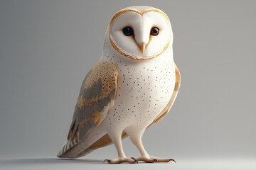 Studio photo of a barn owl isolated against a white background. Wildlife and conservation concept, space for copy.