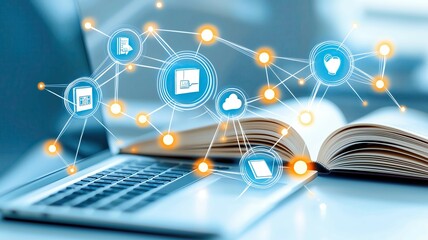 digital education network concept, digital education with connected icons, digital education learning system digital education ,digital school platform ,knowledge innovation
