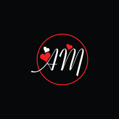 AM Signature Letter Love Logo with circle, Letter AM, AM Signature Logo Icon Vector Icon For Valentine