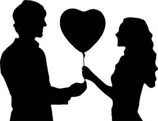 silhouette of a couple with heart balloon