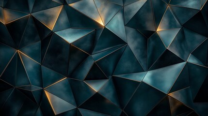 Fototapeta premium Black and gold patterned background with triangles. The triangles are cut out of a blue background