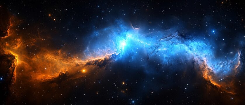 Beautiful blue and orange galaxy with a bright star in the middle. The colors of the galaxy are vibrant and the stars are twinkling - Powered by Adobe