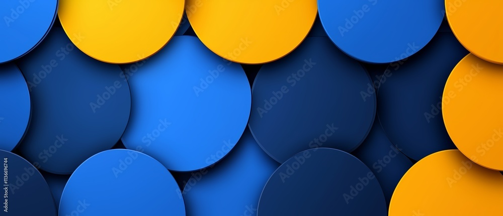 Poster blue and yellow background with circles of different sizes. the circles are overlapping