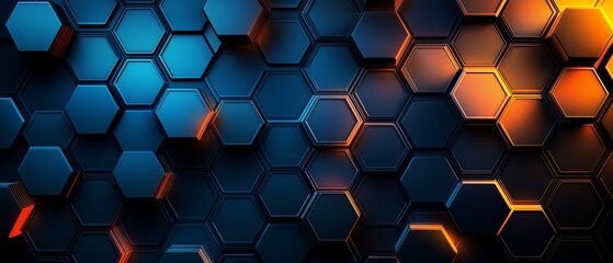 Blue and orange hexagonal pattern with a blue background. The blue and orange colors create a sense of contrast and energy
