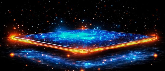 Obraz premium Dark blue and orange space with a lot of stars. The stars are scattered all over the sky, creating a beautiful and mesmerizing scene