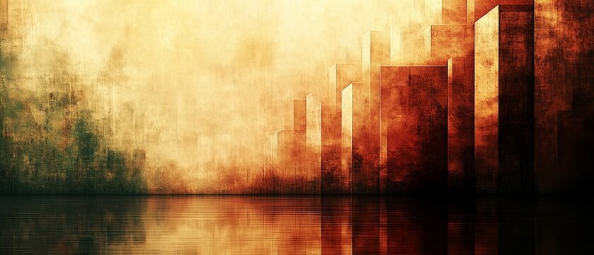 Cityscape with a river in the background. The city is in ruins and the sky is orange