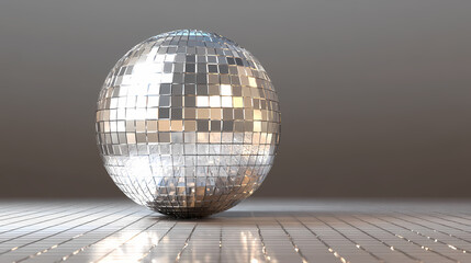 A chrome disco ball with square mirrored tiles reflecting light isolated on a transparent background. Mirrored. Illustration