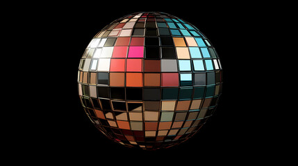 Obraz premium A classic disco ball with a reflective surface and a colorful array of mirrored tiles. Mirrored. Illustration