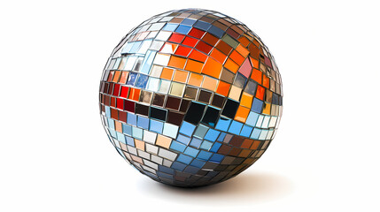 A classic disco ball with a reflective surface and a colorful array of mirrored tiles. Mirrored. Illustration