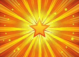 Fototapeta premium Vintage Starburst Explosion: Retro Half-Tone Art, Geometric Abstract, Yellow Orange