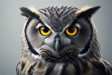 Obraz premium Studio photo of an eagle owl isolated against a white background. Wildlife and conservation concept, space for copy.