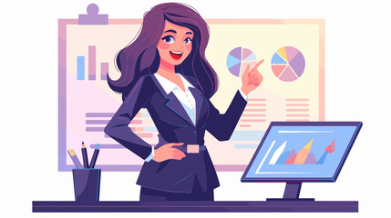 Professional Caucasian Business Woman Pointing at Pie Chart in Presentation