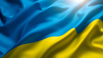Flag of Ukraine waving with sunlight. Ai Generated.