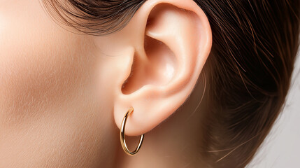 A close up of a woman's ear with earring.