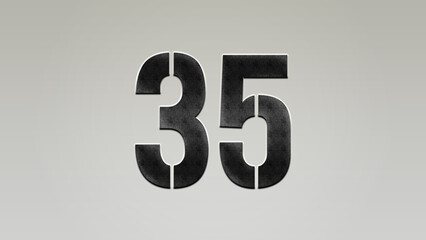 3D Bold metal number 35 on silver background.
