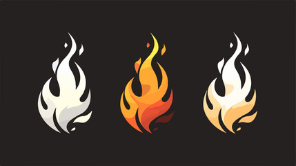 Intense Fire Sign Flammable and Wildfire Icons on Black and White Background
