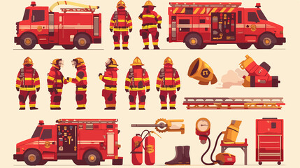 Naklejka premium Professional Firefighter with Rescue Gear and Equipment