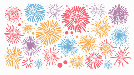 Flat Vector Fireworks Pyrotechnic Icons Isolated on White Background