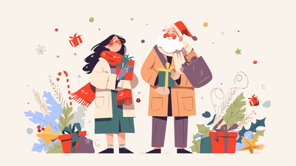 Happy Winter Friends Exchanging Gifts