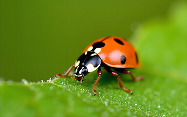 Obraz premium Macro Shot of a Ladybug on a Leaf