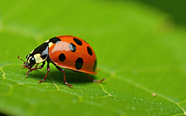 Fototapeta premium Macro Shot of a Ladybug on a Leaf