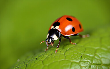 Fototapeta premium Macro Shot of a Ladybug on a Leaf
