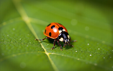 Fototapeta premium Macro Shot of a Ladybug on a Leaf
